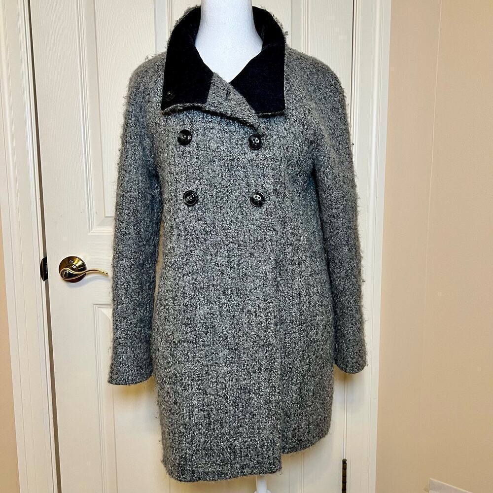 DKNY Peacoat Wool Blend Double Breasted Boucle Grey and Black Size 2 - Picture 1 of 14